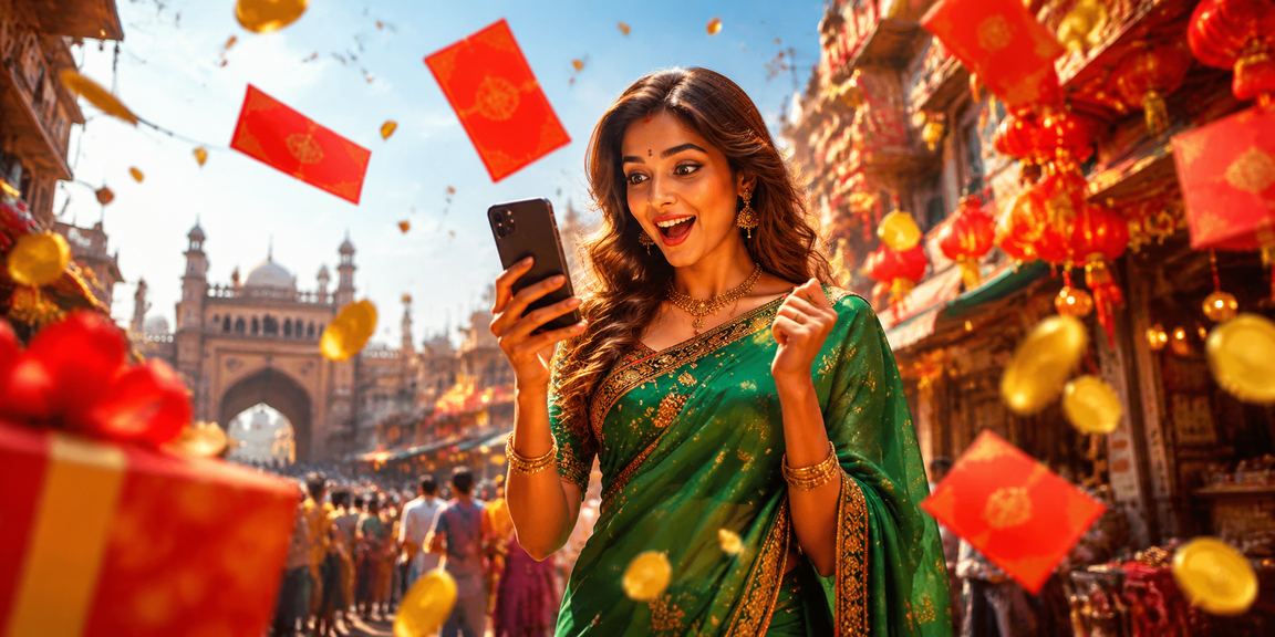 Festive bonuses and Teen Patti competition in traditional Indian attire